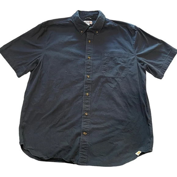 Carhartt Men's‎ XL Navy Button-Up Short Sleeve Relaxed Fit Shirt with Pocket - Picture 1 of 4